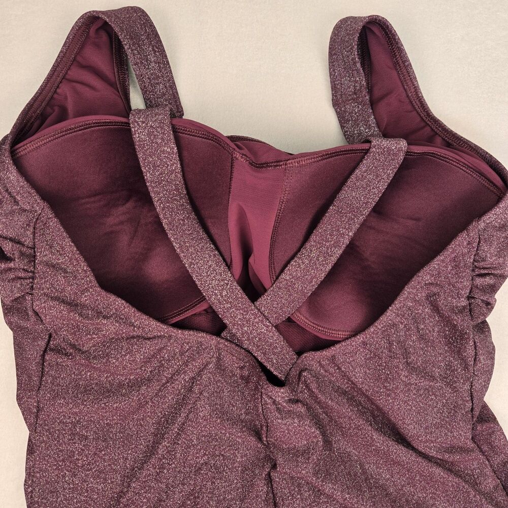 Lands' End Size 22W One Piece Purple Metallic Glitter Swimsuit Criss Cross Back - Picture 4 of 8